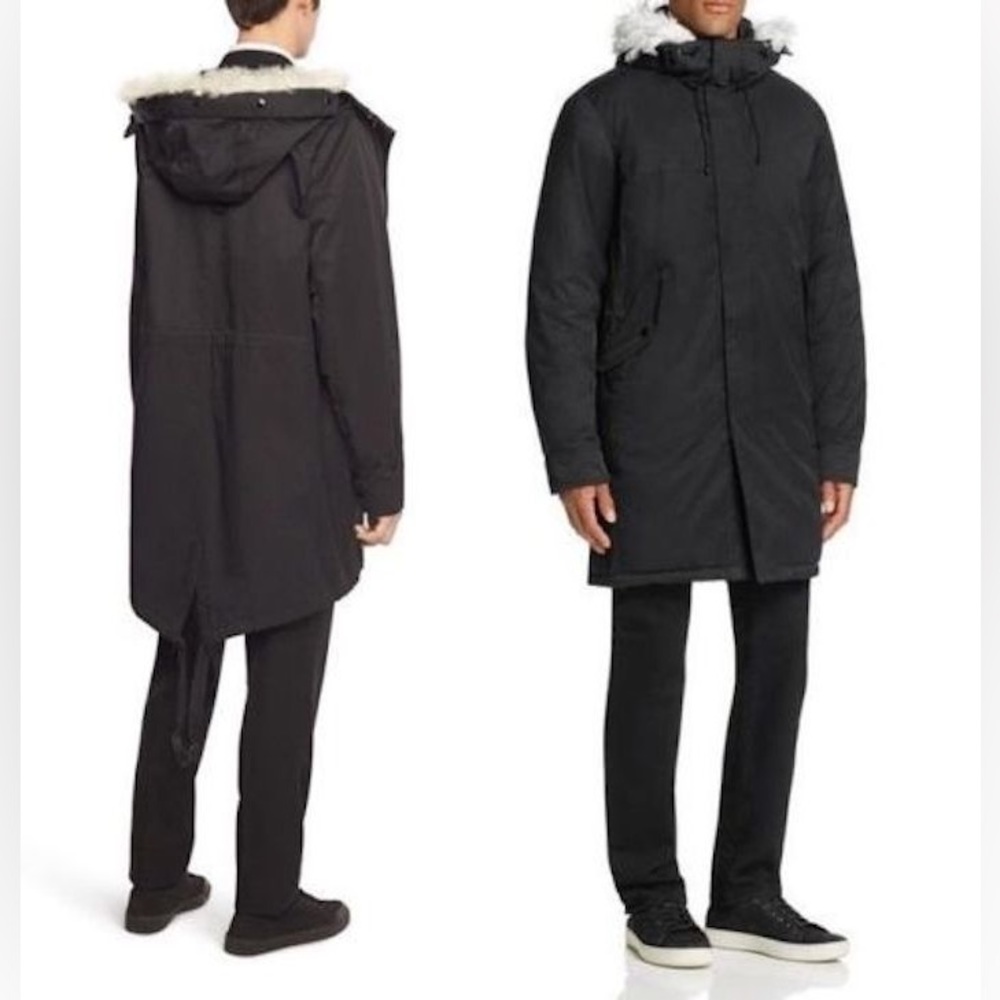 Rag & Bone Bullett Shearling Trim Hood Down Anorak Parka Jacket